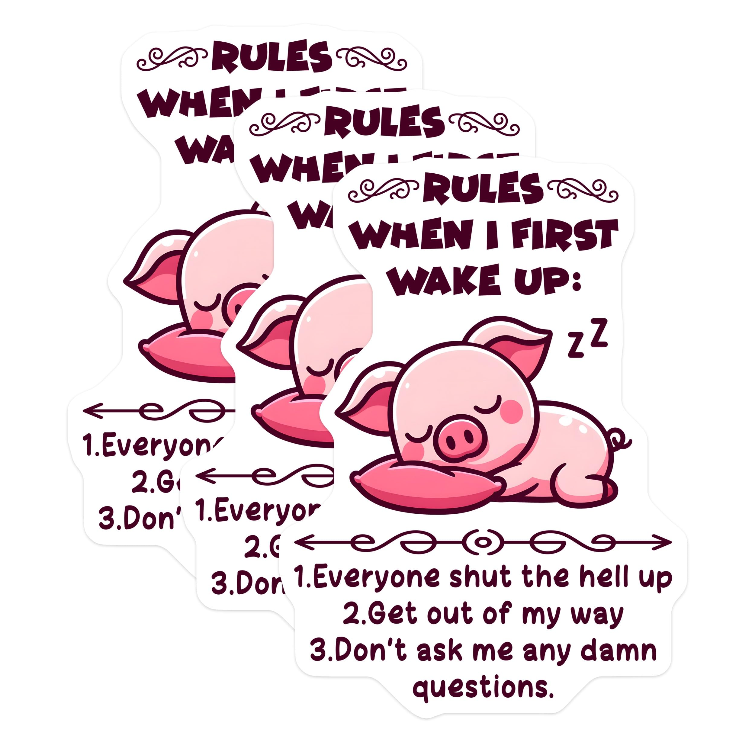 (3 Pack) Sleeping Pig Decals - Funny Quote Decal - Laptop Decals - 3 Inches On Longest Side - Easy Peel & Apply - Made in USA - 3MCS4431
