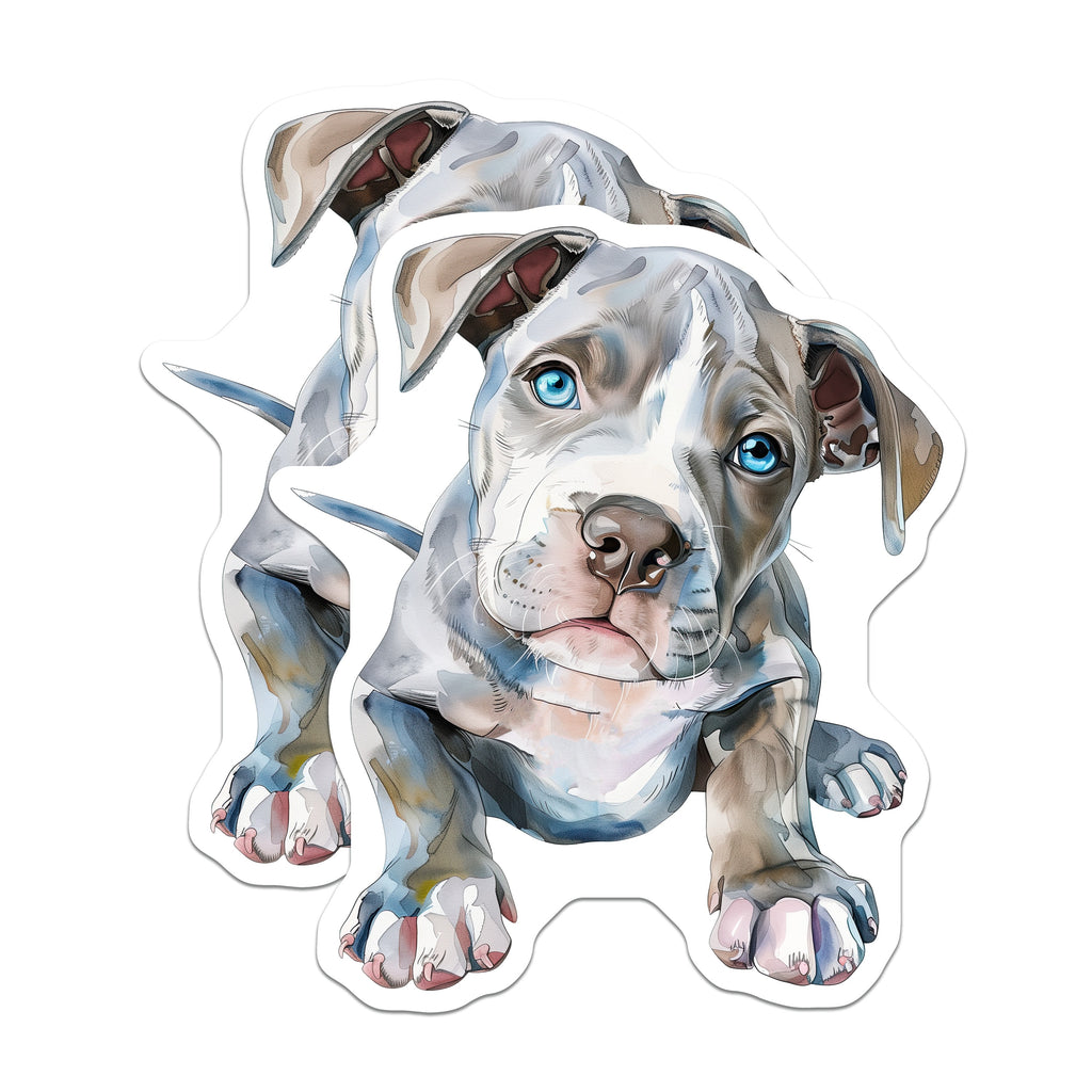 (2 Pack) Pitbull Puppy Magnets - Watercolor Dog Art - Blue Eyed Canine Decor - Dog Mom Fridge Accent - 5 Inches On Longest Side - Thick Durable Magnet - Made in USA - MAG36032