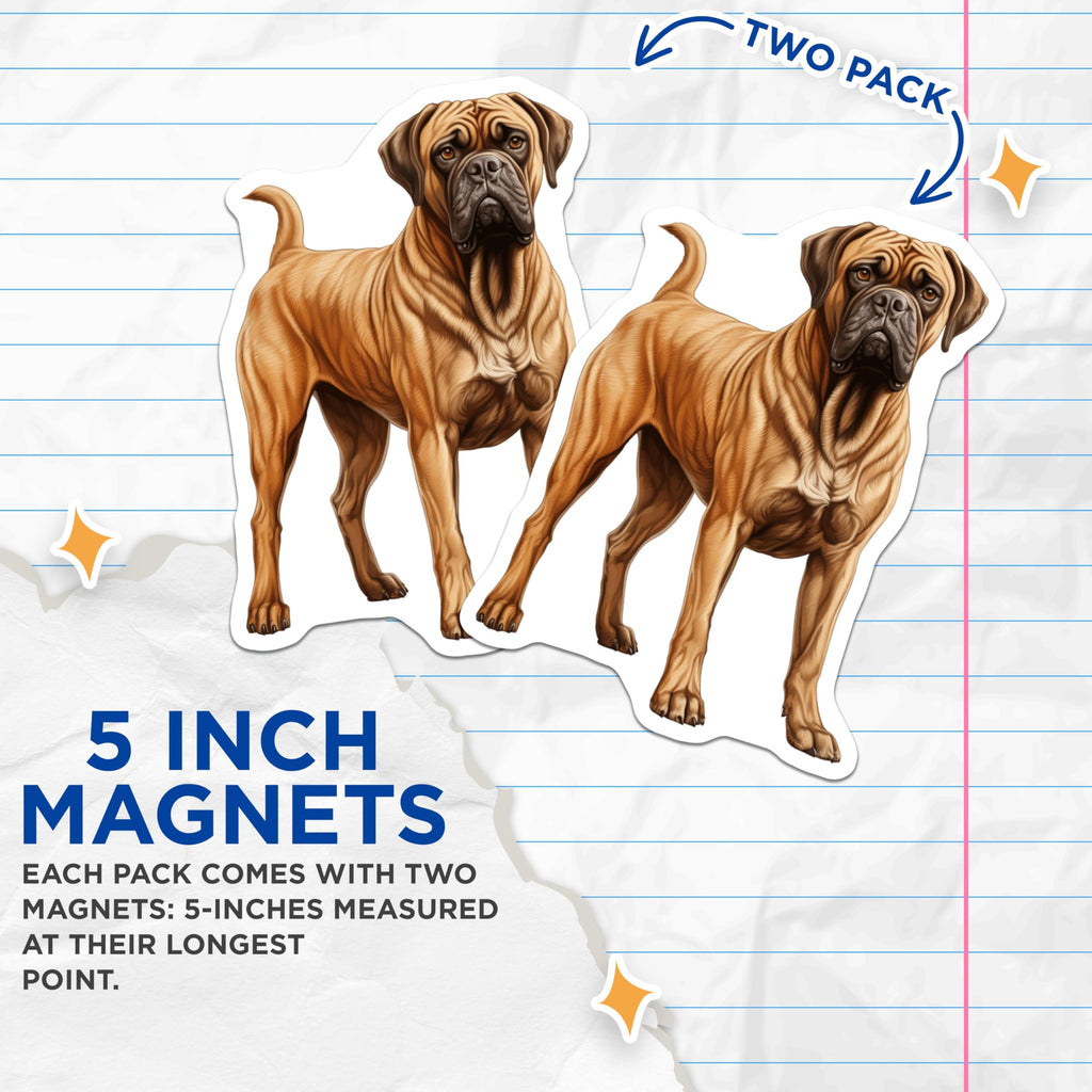 (2 Pack) Bullmastiff Magnets - Dog Breed Refrigerator Decor - Pet Owner Kitchen Accessories - Fawn Canine Art - 5 Inches On Longest Side - Thick Durable Magnet - Made in USA - MAG26065