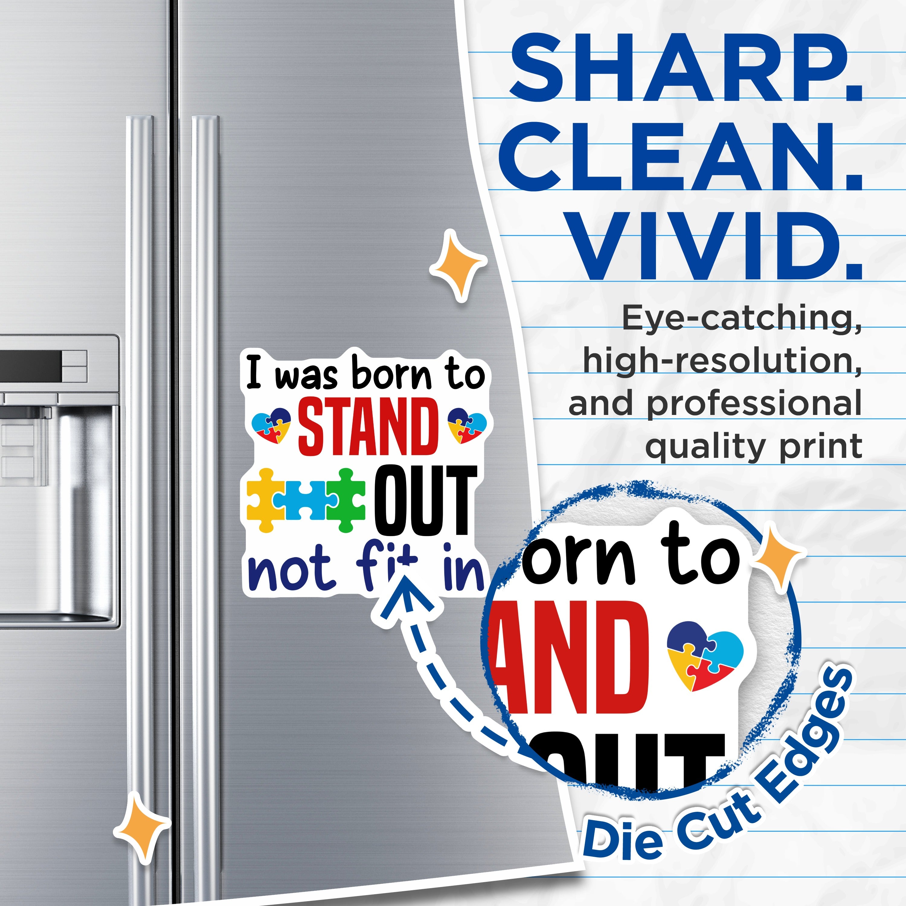 (2 Pack) Autism Awareness Magnets - Neurodiversity Acceptance - Stand Out Quote - Puzzle Heart Design - 5 Inches On Longest Side - Thick Durable Magnet - Made in USA - MAG38619