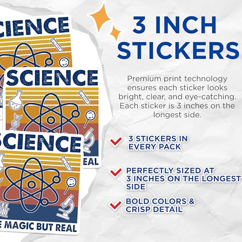 (3 Pack) Science Like Magic Decals - Funny Scientist Sticker - Science Lover Decal - 3 Inches On Longest Side - Easy Peel & Apply - Made in USA - 3MCS4439