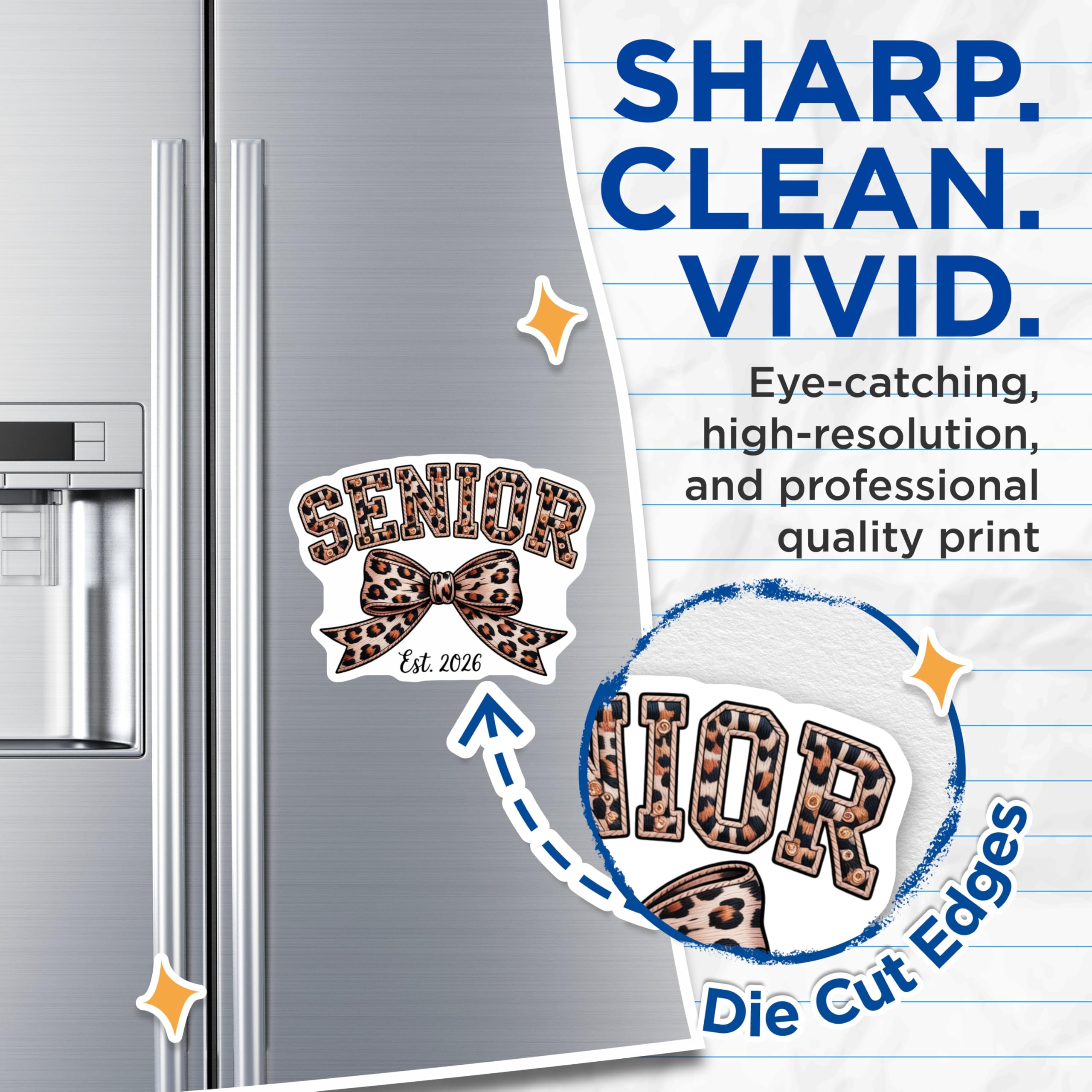 (2 Pack) Senior Magnets - Class of 2026 Leopard Print - Graduation High School College - 5 Inches On Longest Side - Thick Durable Magnet - Made in USA - MAG20019