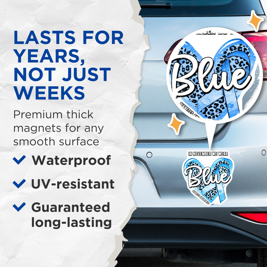 (2 Pack) Diabetes Awareness Magnets - in November We Wear Blue - Support Magnets - 5" On Longest Side - Premium Magnet - for Cars, Refrigerators, Toolboxes, Lockers - Made in USA - MAG16810