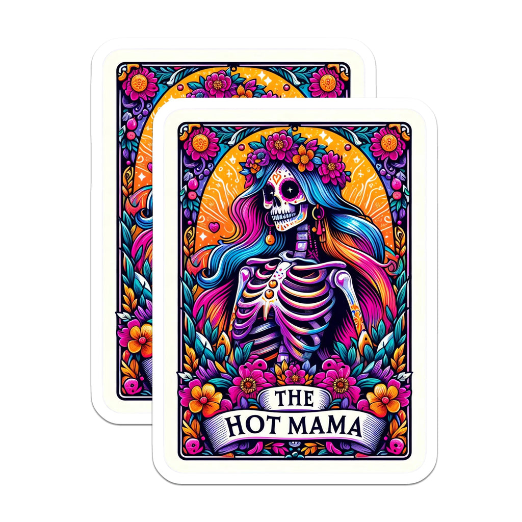 (2 Pack) Hot Mama Skeleton Magnets - Dia de Los Muertos Decor - Vibrant Sugar Skull Kitchen Refrigerator Accessory - 5 Inches On Longest Side - Thick Durable Magnet - Made in USA - MAG30119