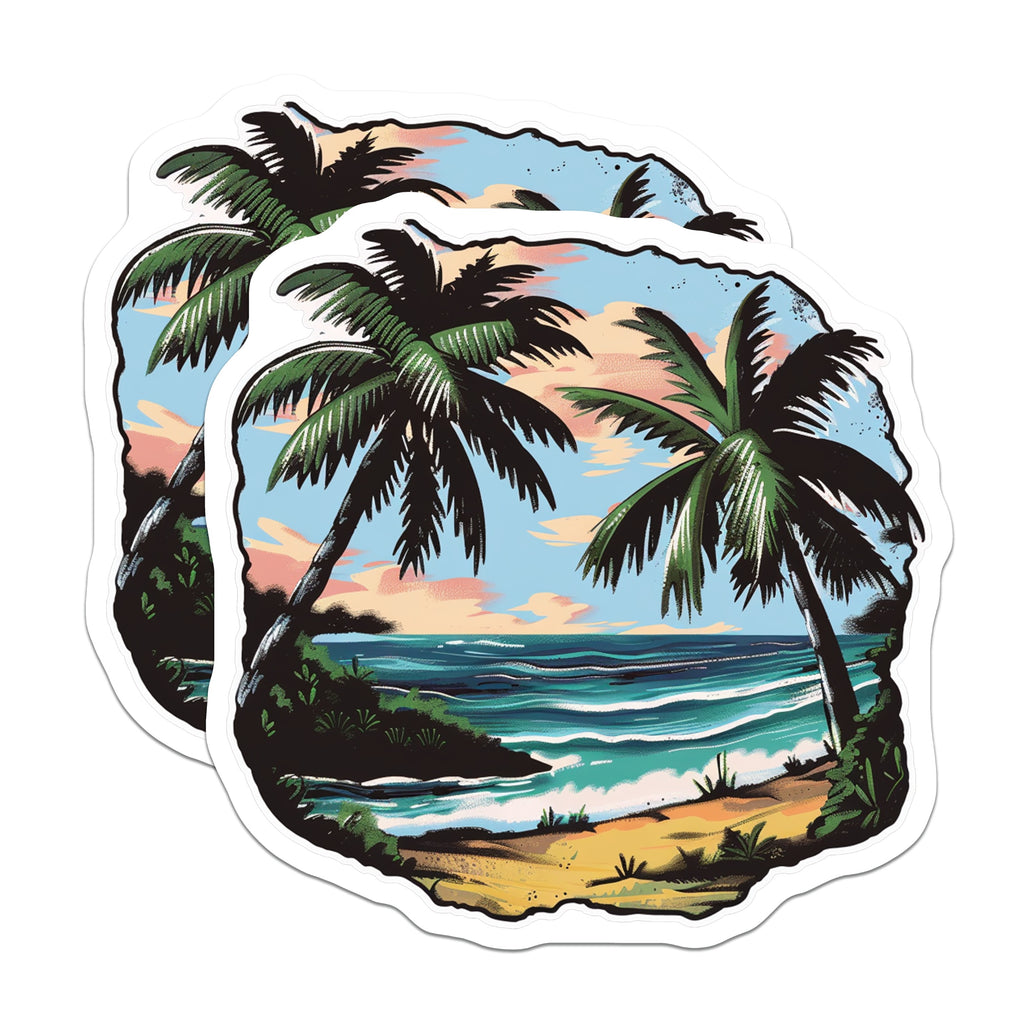 (2 Pack) Tropical Beach Magnets - Palm Tree Ocean Scene - Coastal Decor Fridge Magnets - 5 Inches On Longest Side - Thick Durable Magnet - Made in USA - MAG36574