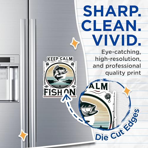 (2 Pack) Keep Calm and Fish On Magnets - Fishing Enthusiast Magnets - Decorative Fishing Magnets- 5" On Longest Side - for Fridges, Toolboxes, Cars - Made in USA - MAG2634