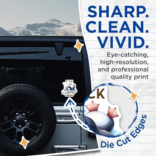 (2 Pack) Funny Penguin Stickers - I'm Running on Fumes Stickers - Humorous Animal Stickers - 5" On Longest Side - Sticks to Smooth Flat Surfaces - Made in USA - BMCS5877
