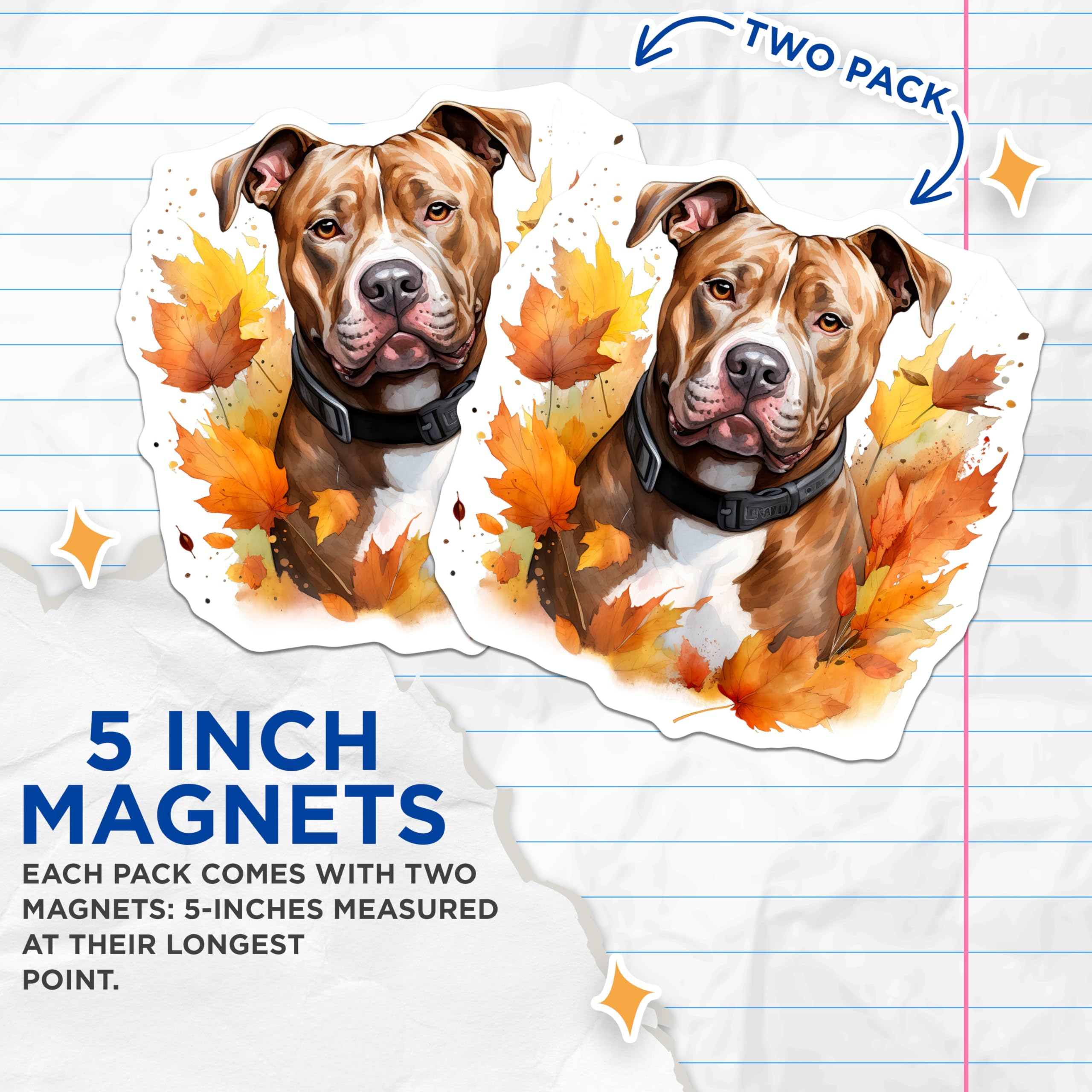 (2 Pack) Fall Pitbull Dog Magnets - Autumn Pet Lover Decor - Watercolor Leaf Fridge Art - 5 Inches On Longest Side - Thick Durable Magnet - Made in USA - MAG25487