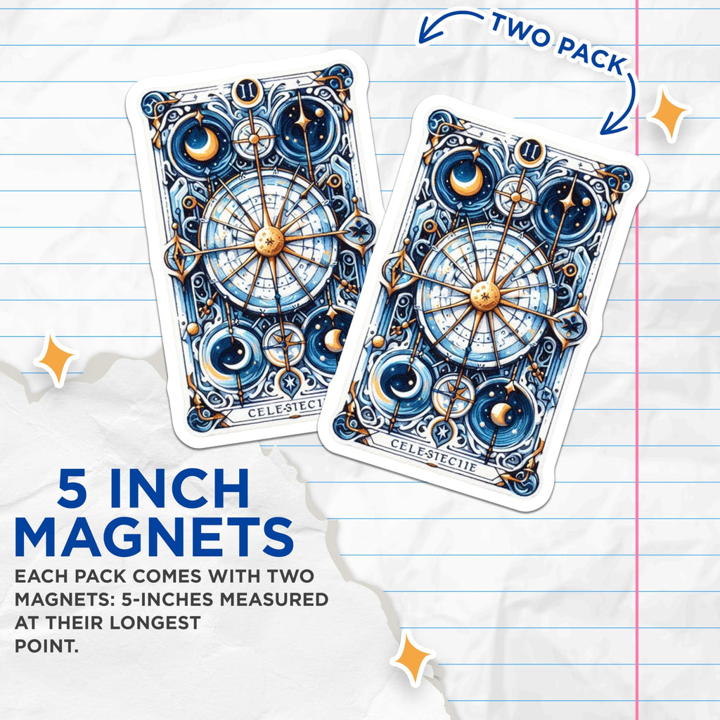 (2 Pack) Celestial Magnets - Tarot Card - Astrology Inspired Home Decor - 5" On Longest Side - Premium Magnet - for Cars, Refrigerators, Toolboxes, Lockers - Made in USA - MAG16243
