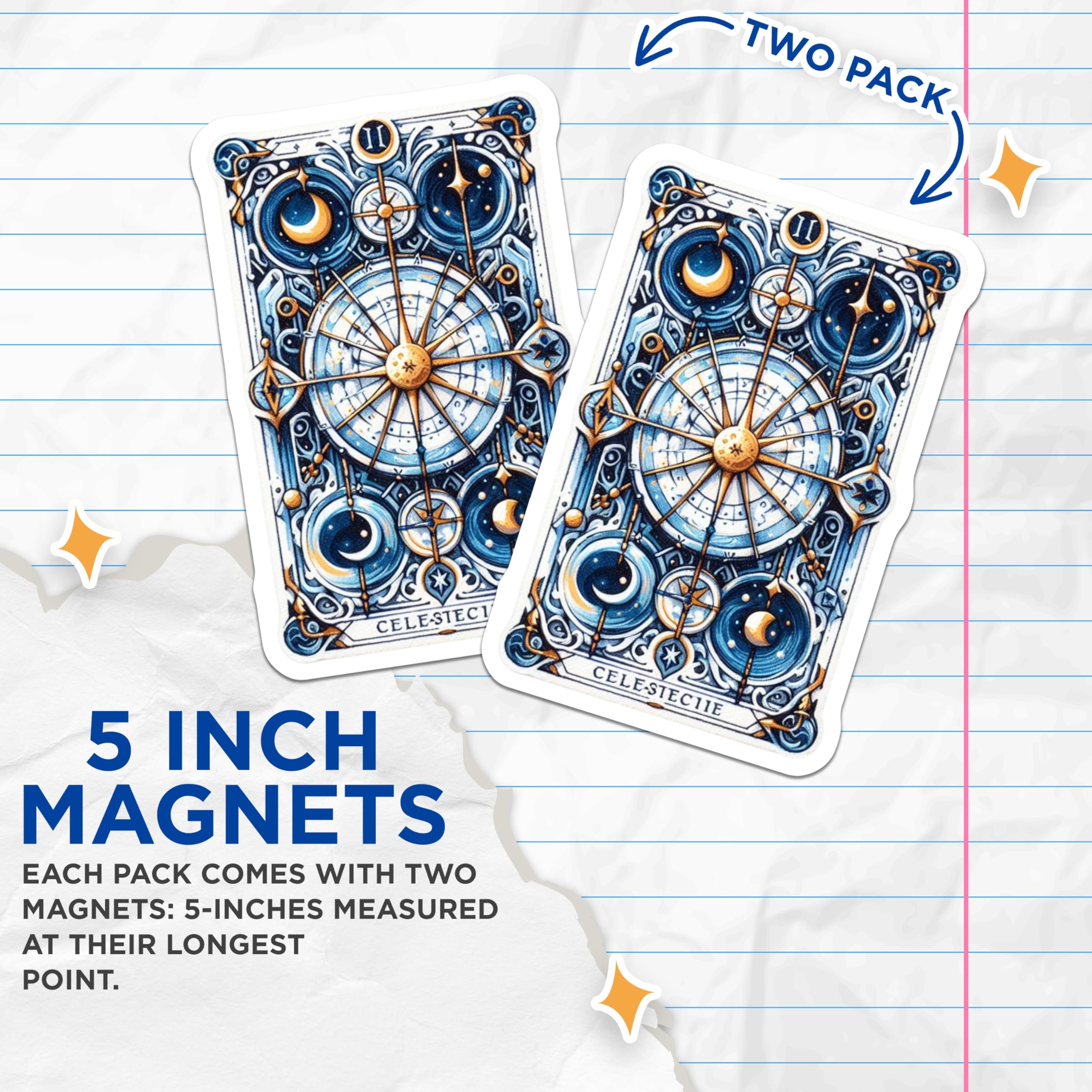 (2 Pack) Celestial Magnets - Tarot Card - Astrology Inspired Home Decor - 5" On Longest Side - Premium Magnet - for Cars, Refrigerators, Toolboxes, Lockers - Made in USA - MAG16243