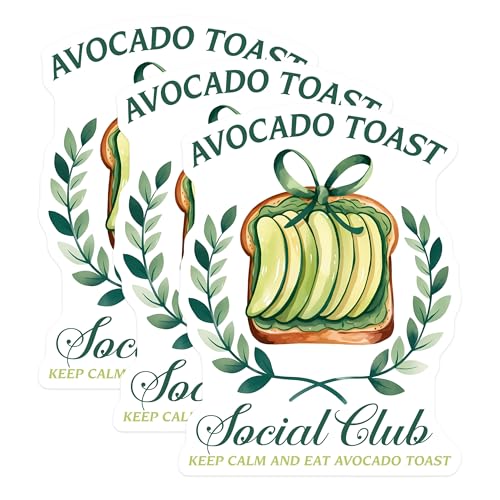 (3 Pack) Avocado Toast Decals - Foodie Decal - Social Club Stickers - 3 Inches On Longest Side - Easy Peel & Apply - Made in USA - 3MCS7143