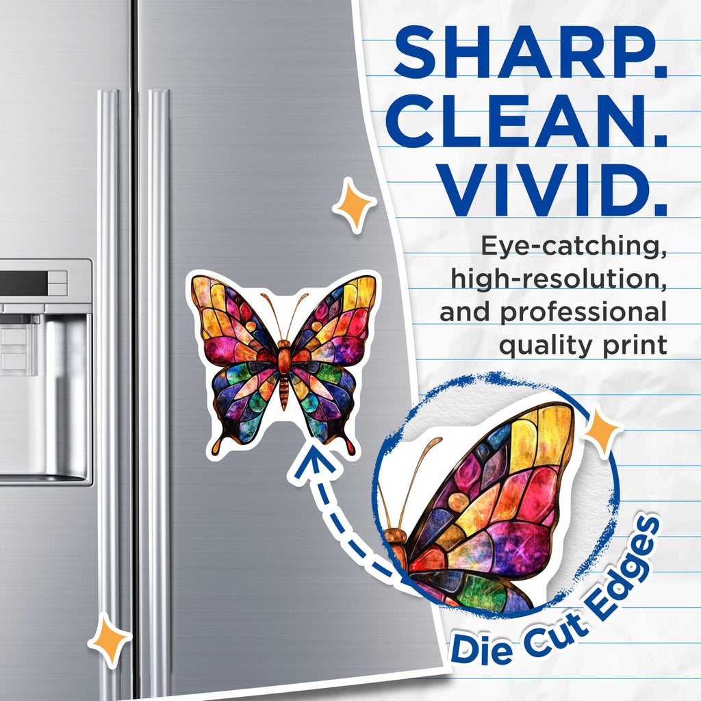 (2 Pack) Stained Glass Butterfly Magnets - Vibrant Refrigerator Decor - Mosaic Home Accent for Butterfly Lovers - 5 Inches On Longest Side - Thick Durable Magnet - Made in USA - MAG25978