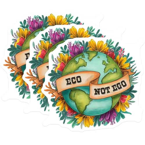 (3 Pack) Eco Not Ego Decals - Earth Illustration - Floral Laptop Decal - 3 Inches On Longest Side - Easy Peel & Apply - Made in USA - 3MCS6457