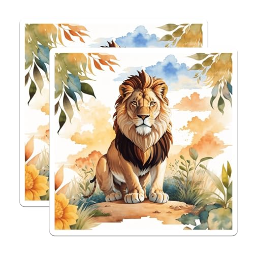 (2 Pack) Majestic Lion Stickers - Animal Art - Wildlife Decals - 5" On Longest Side - Sticks to Smooth Flat Surfaces - Made in USA - BMCS8694