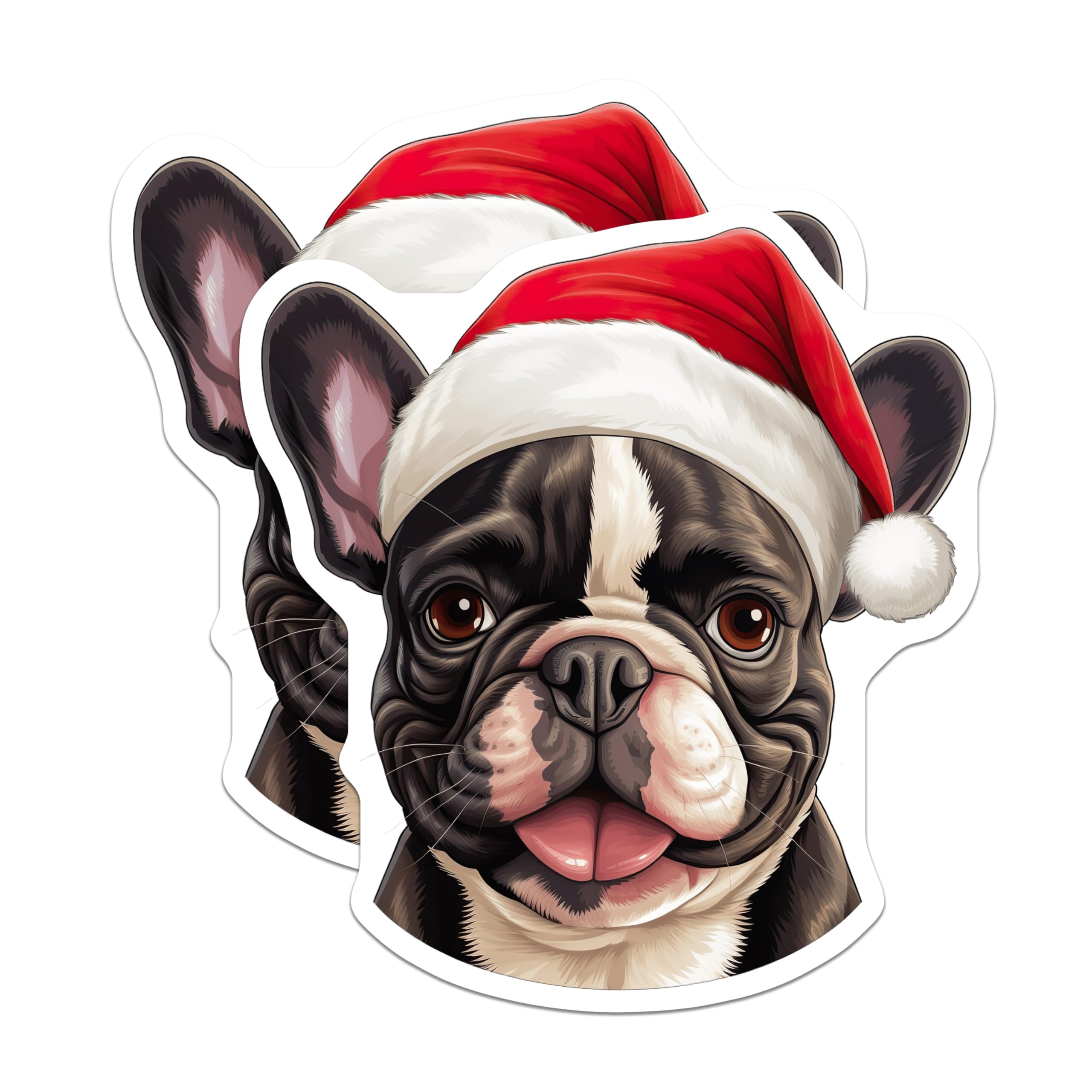 (2 Pack) French Bulldog Christmas Magnets - Santa Hat Dog Lover Decor - Festive Pet Parent Holiday Refrigerator Accent - 5 Inches On Longest Side - Thick Durable Magnet - Made in USA - MAG30582