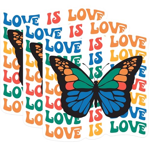 (3 Pack) Butterfly Decals - Love is Love - Laptop Decals - 3 Inches On Longest Side - Easy Peel & Apply - Made in USA - 3MCS0571