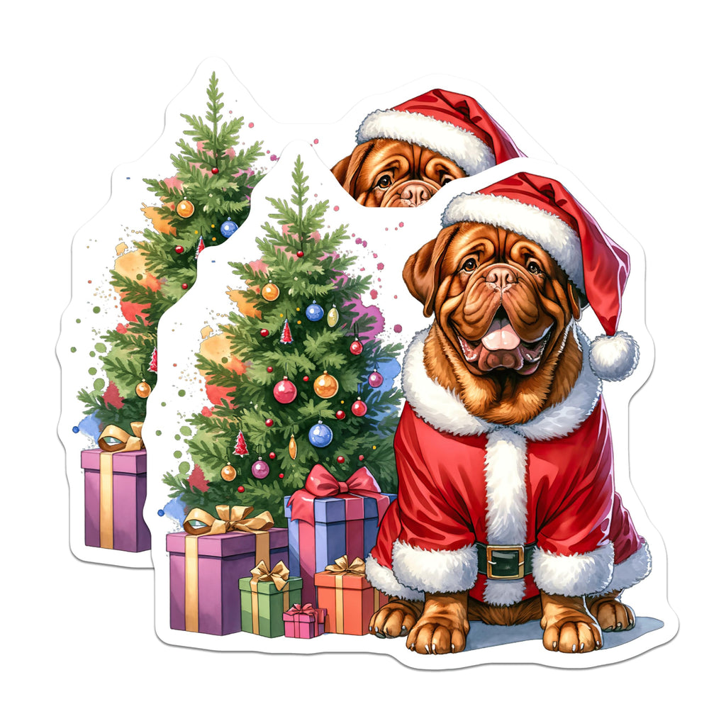 (2 Pack) Dogue de Bordeaux Christmas Magnets - Santa Dog Holiday Decor - Pet Lover Xmas Present - 5 Inches On Longest Side - Thick Durable Magnet - Made in USA - MAG26045