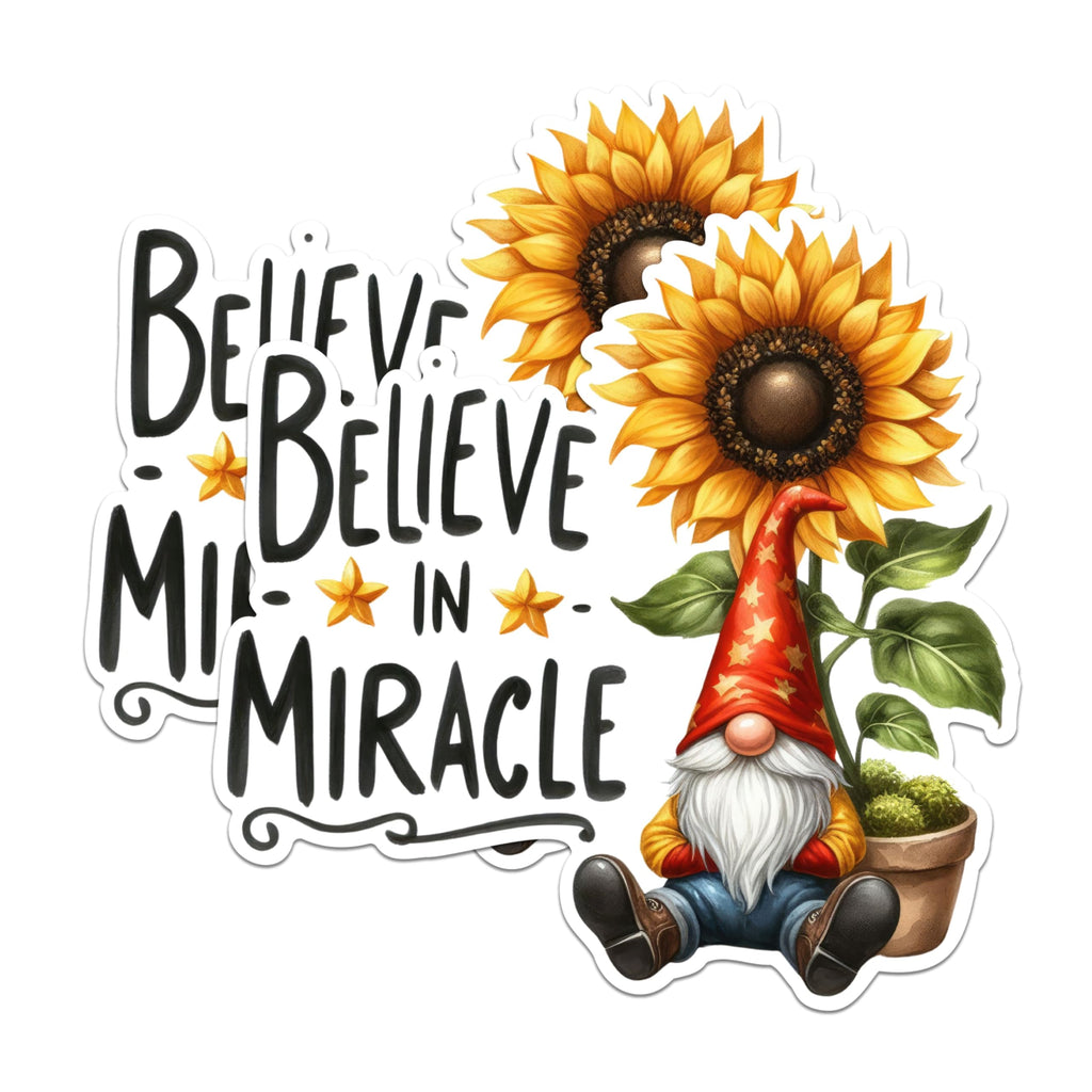 (2 Pack) Gnome Sunflower Magnet Set - Believe in Miracle Magnets - Inspirational Quote Magnets- 5" On Longest Side - for Fridges, Toolboxes, Cars - Made in USA - MAG2902