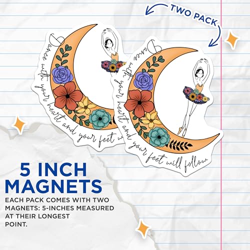 (2 Pack) Dance Heart Foot Magnets - Ballerina Moon - Floral Design Magnets for Dancers - Inspirational Ballet - 5" On Longest Side - for Cars, Fridges, Toolboxes - Made in USA - MAG4199
