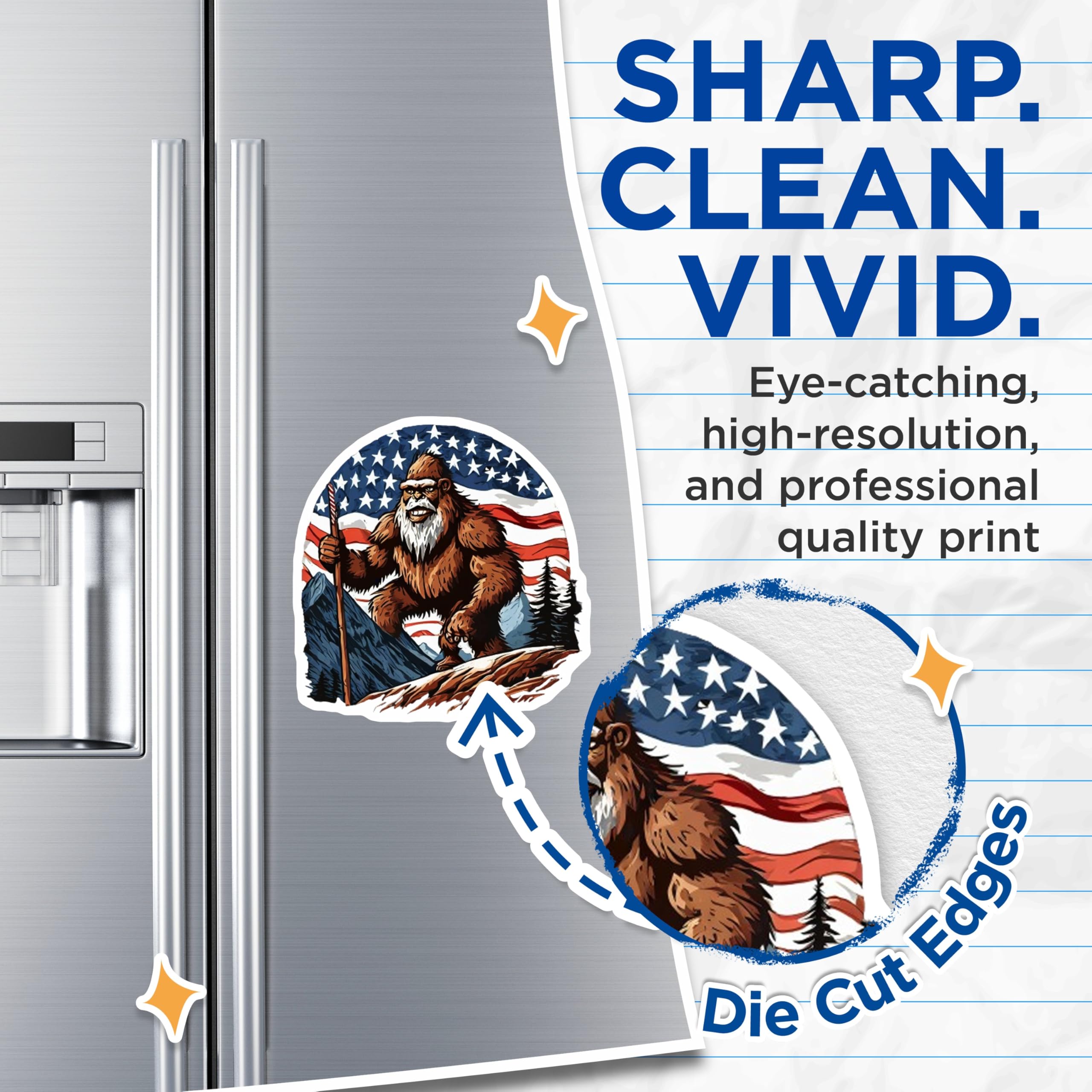 (2 Pack) Bigfoot Magnets - American Flag Sasquatch - Mountain Legend Cryptid Display - 5 Inches On Longest Side - Thick Durable Magnet - Made in USA - MAG21012