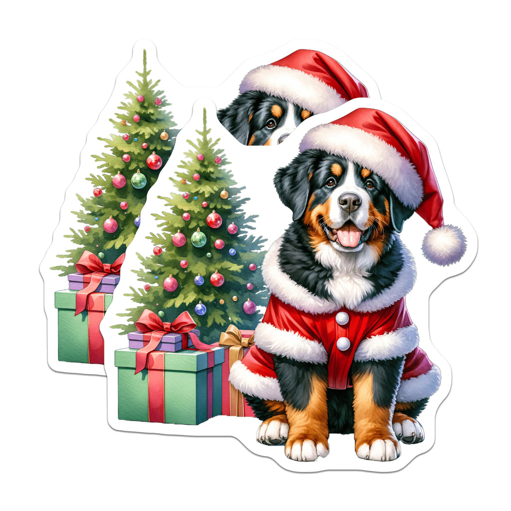 (2 Pack) Bernese Mountain Dog Magnets - Christmas Dog Decor - Santa Puppy Refrigerator Art - Pet Lover Winter - 5 Inches On Longest Side - Thick Durable Magnet - Made in USA - MAG25392