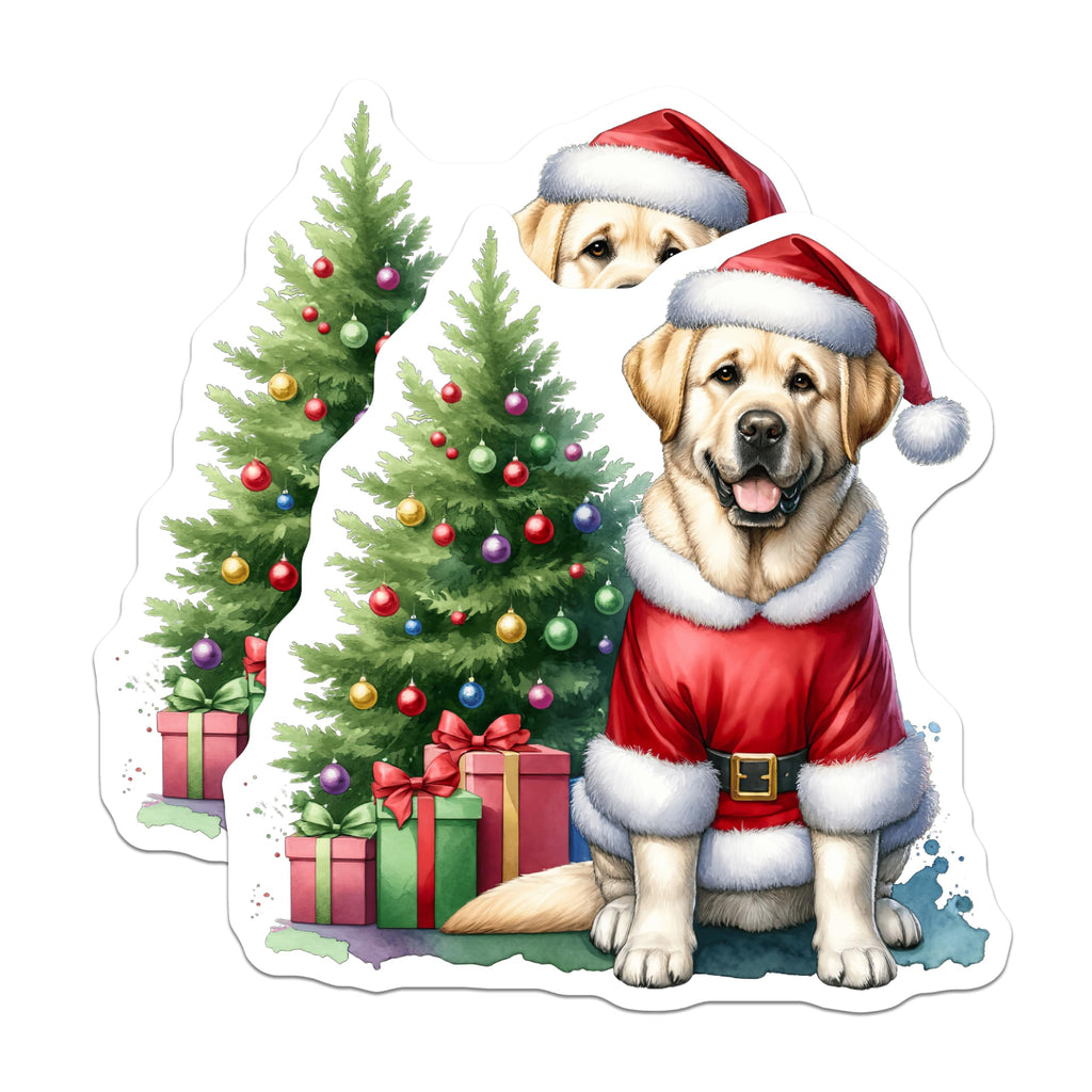 (2 Pack) Golden Retriever Christmas Magnets - Santa Dog Holiday Decor - Festive Yellow Lab Magnet - Winter Season Pet Decor - 5 Inches On Longest Side - Thick Durable Magnet - Made in USA - MAG24828