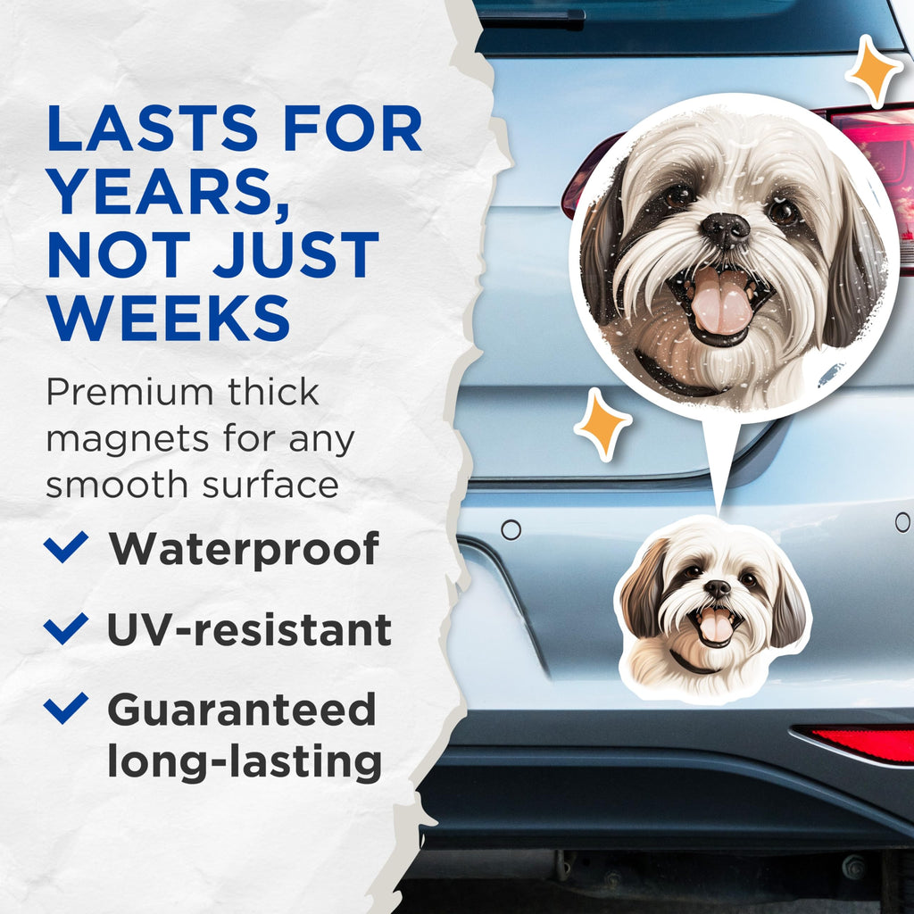 (2 Pack) Shih Tzu Dog Magnets - Cute Shih Tzu Art - Pet Lover Refrigerator Decor - 5 Inches On Longest Side - Thick Durable Magnet - Made in USA - MAG30756