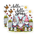 (2 Pack) Hello Spring Stickers - Cute Gnomes Illustration - Springtime Bunny Rabbits and Flowers - 5" On Longest Side - Sticks to Smooth Flat Surfaces - Made in USA - BMCS7999