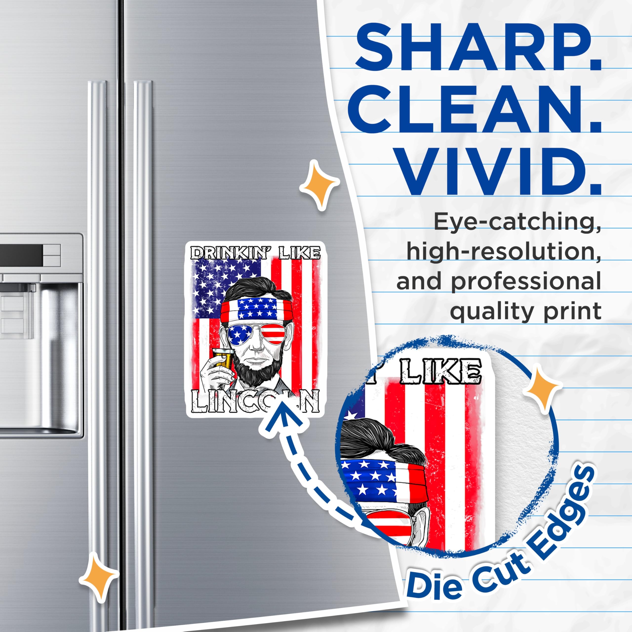 (2 Pack) Drinkin Like Lincoln Magnets - Funny Abraham Lincoln - Patriotic Beer Decor for Men - 5 Inches On Longest Side - Thick Durable Magnet - Made in USA - MAG27251