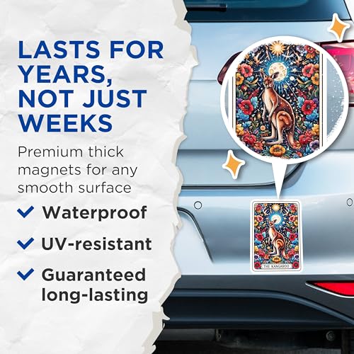 (2 Pack) Kangaroo Magnets - Floral Animal ation - Colorful Artwork - Nature Inspired Fridge Magnets - 5" On Longest Side - for Cars, Fridges, Toolboxes - Made in USA - MAG4469