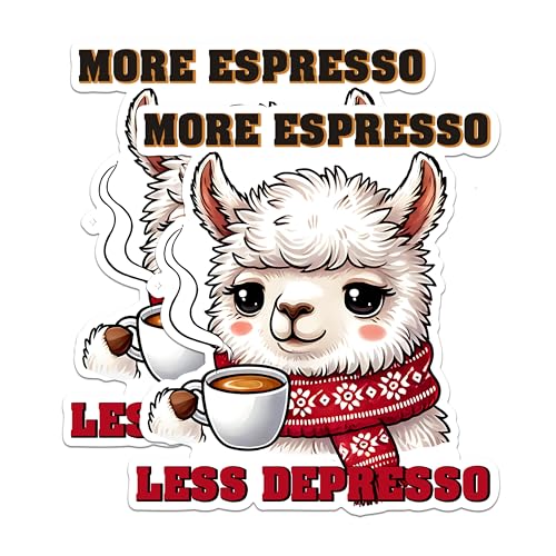 (2 Pack) More Espresso Less Depresso Magnets - Cute Alpaca Coffee - Fun Coffee Quote - Cute Animal - 5" On Longest Side - for Fridges, Toolboxes, Cars - Made in USA - MAG2780