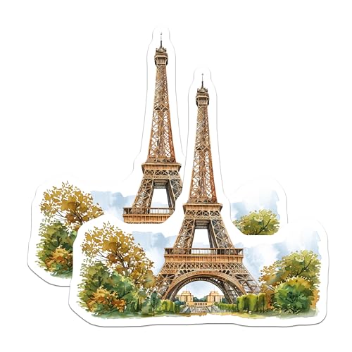 (2 Pack) Eiffel Tower Stickers - Paris Landmark Stickers - Travel Adventure Decor - Romantic Parisian Stickers - 5" On Longest Side - Sticks to Smooth Flat Surfaces - Made in USA - BMCS5189