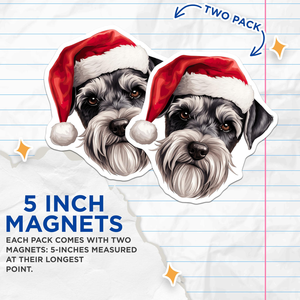 (2 Pack) Schnauzer Christmas Magnets - Dog Holiday Decor - Pet Lover Refrigerator Accessory - 5 Inches On Longest Side - Thick Durable Magnet - Made in USA - MAG26956