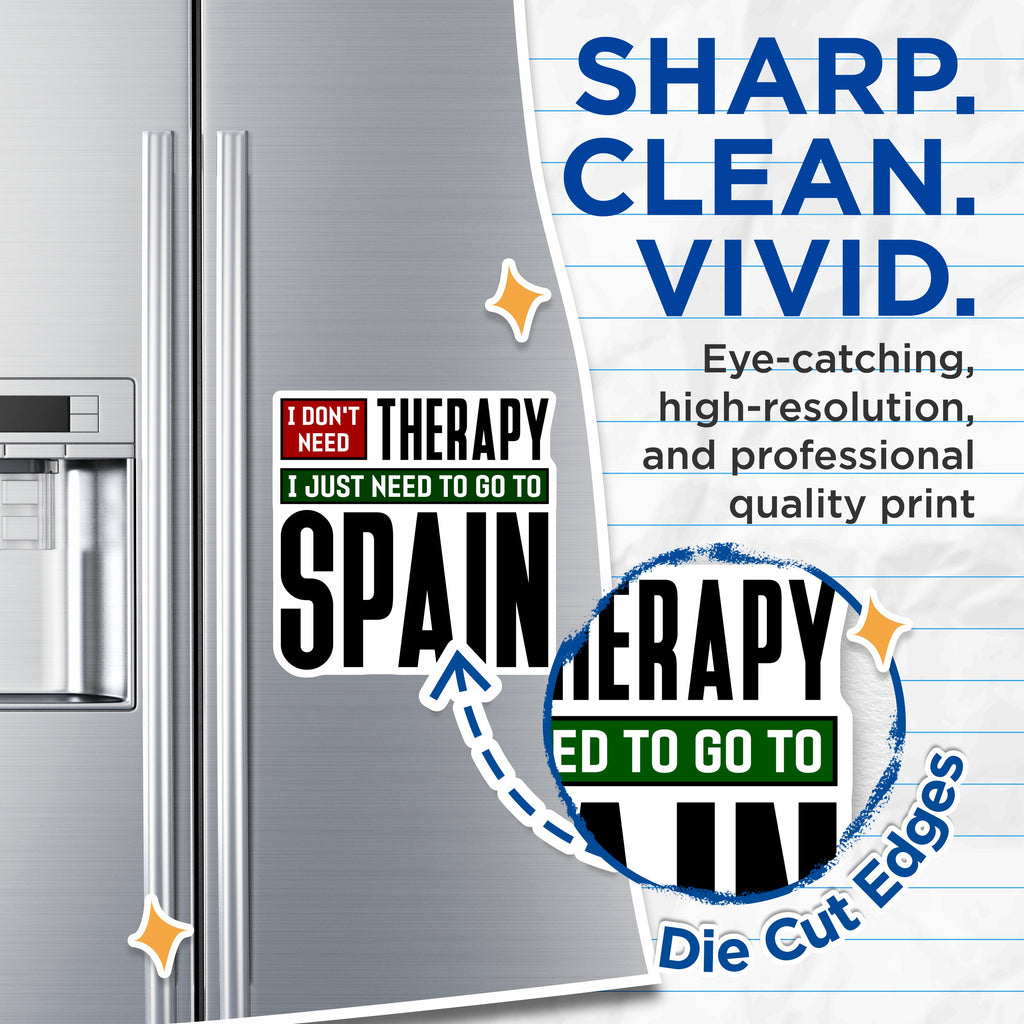 (2 Pack) Spain Travel Quote Refrigerator Magnets - Funny Therapy Alternative - Wanderlust Vacation Humor - 5 Inches On Longest Side - Thick Durable Magnet - Made in USA - MAG37001