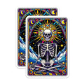 (2 Pack) Psychedelic Skeleton Magnets - Meditating Skull Art - Vibrant Mystical Decor - Stained Glass Mandala Design - 5 Inches On Longest Side - Thick Durable Magnet - Made in USA - MAG21947