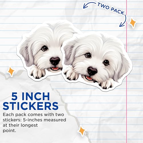(2 Pack) Cute Puppy Dog Stickers - Adorable Pet Stickers - Animal Lover Stickers - 5" On Longest Side - Sticks to Smooth Flat Surfaces - Made in USA - BMCS9943