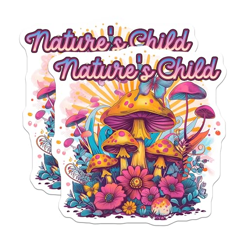 (2 Pack) Nature's Child Stickers - Mushroom Art Stickers - Nature Illustration Stickers - 5" On Longest Side - Sticks to Smooth Flat Surfaces - Made in USA - BMCS6151