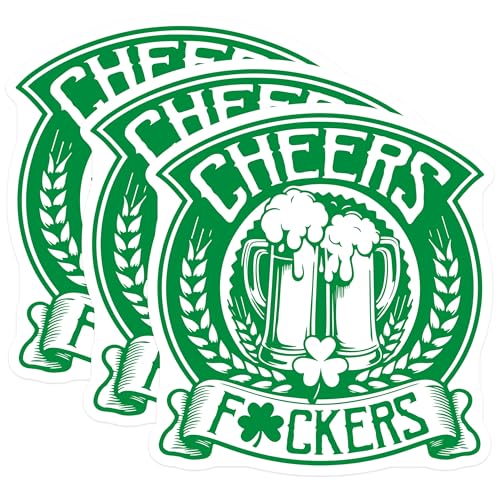 (3 Pack) Cheers Fckers Decals - St Patricks Day - Irish Beer Toasting - 3 Inches On Longest Side - Easy Peel & Apply - Made in USA - 3MCS2216