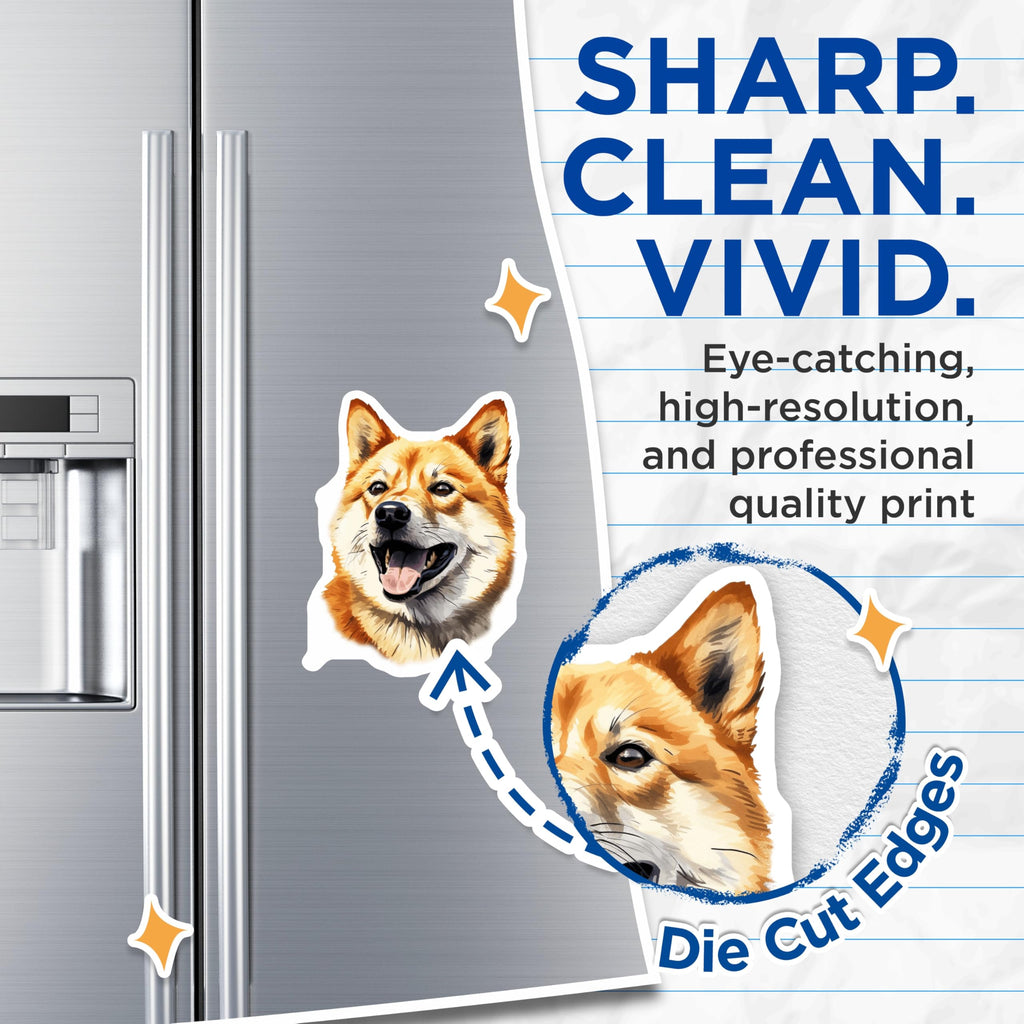 (2 Pack) Shiba Inu Magnets - Happy Dog Breed Artwork - Pet Parent Refrigerator Locker Decor - 5 Inches On Longest Side - Thick Durable Magnet - Made in USA - MAG28705
