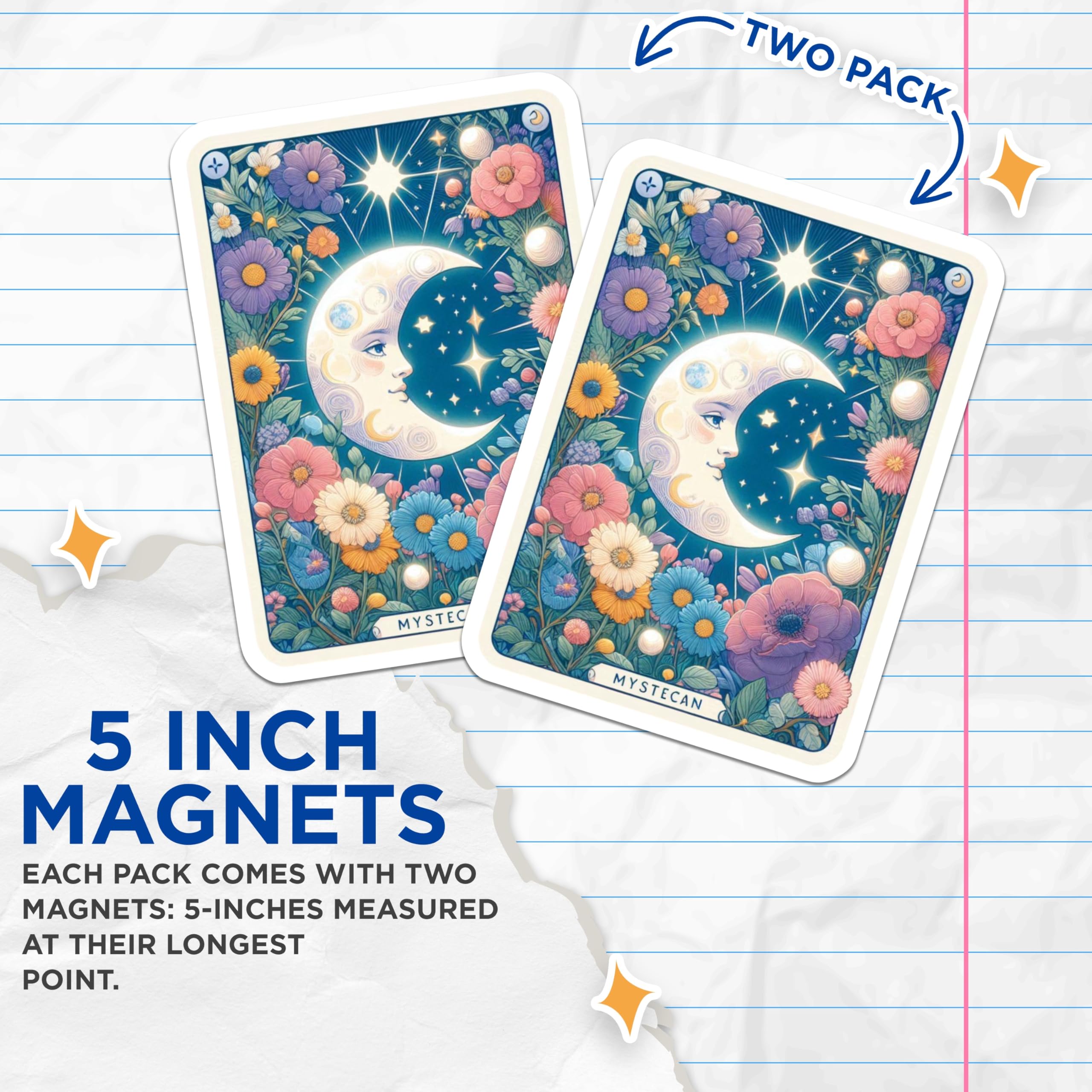 (2 Pack) Crescent Moon Magnets - Whimsical Floral Garden Decor - Starry Night Sky Art - Dreamy Celestial Aesthetic - 5 Inches On Longest Side - Thick Durable Magnet - Made in USA - MAG20787