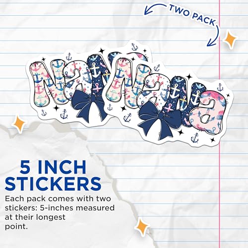 (2 Pack) Nana Stickers - Anchor Themed - Nautical Design - 5" On Longest Side - Sticks to Smooth Flat Surfaces - Made in USA - BMCS9014