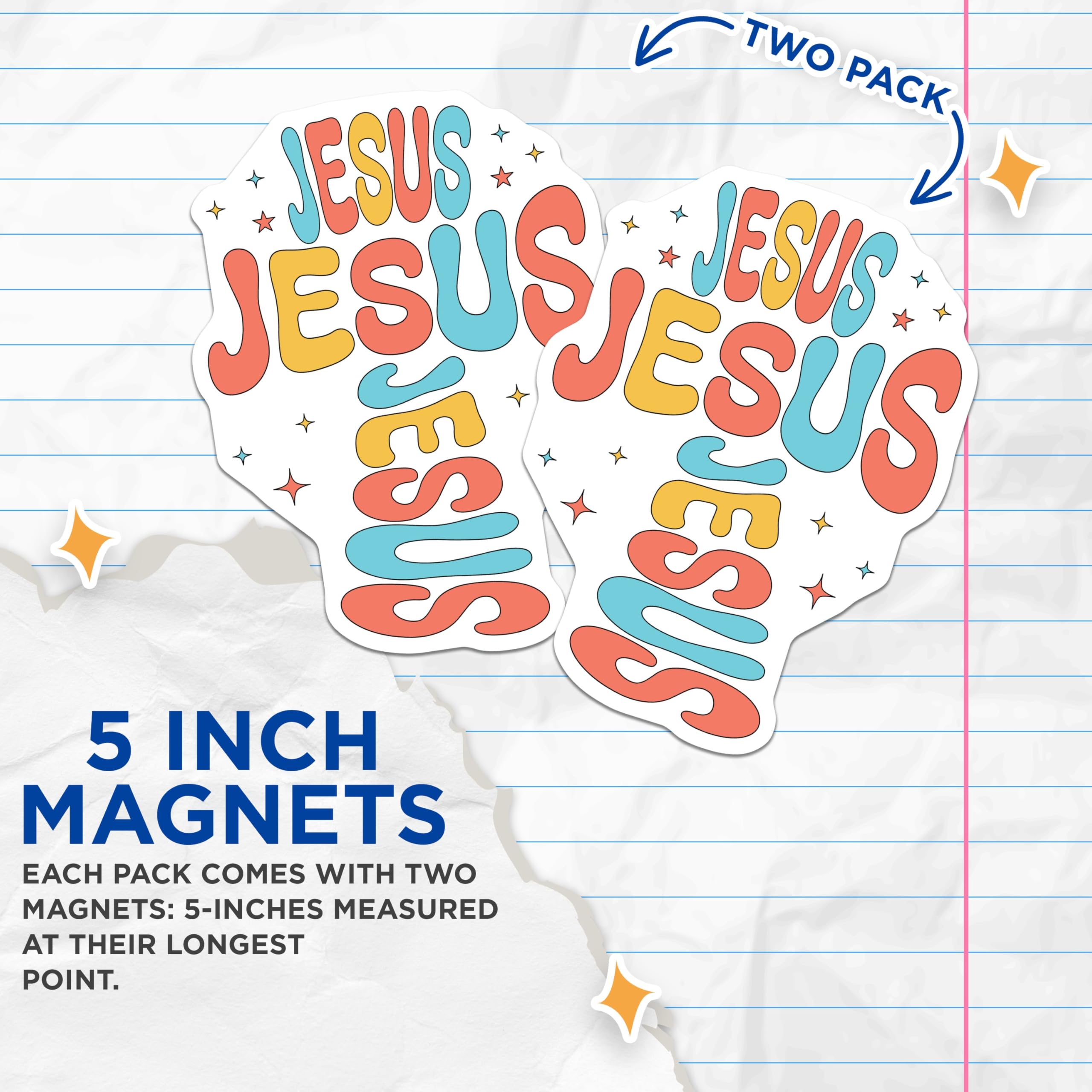 (2 Pack) Jesus Magnets - Retro Christian Decor - Groovy Faith Magnets - Spiritual Refrigerator Decor - Religious Aesthetic - 5 Inches On Longest Side - Thick Durable Magnet - Made in USA - MAG25830