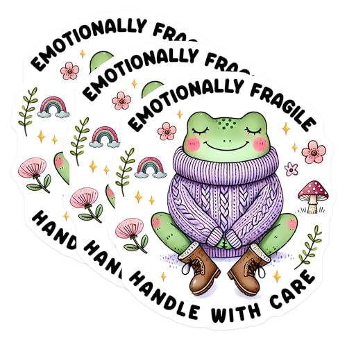 (3 Pack) Frog Decals - Emotionally Fragile - Laptop Decal - Cute Animal Stickers - Handle with Care Decals - 3 Inches On Longest Side - Easy Peel & Apply - Made in USA - 3MCS6376