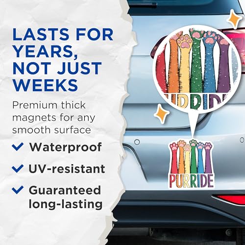 (2 Pack) LGBTQ Purride Magn Magnet - Rainbow Paw Prints - Cat Lover Decorations - 5" On Longest Side - Sticks to Smooth Flat Surfaces - Made in USA - MAG9551