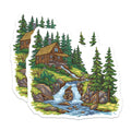 (2 Pack) Woodland Cabin Waterfall Magnets - Rustic Nature Scene - Mountain Lodge Decor - 5 Inches On Longest Side - Thick Durable Magnet - Made in USA - MAG37859