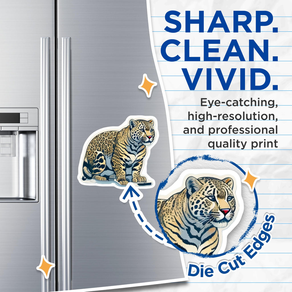 (2 Pack) Leopard Jaguar Magnets - Exotic Wild Cat Decor - Spotted Animal Print Art - 5 Inches On Longest Side - Thick Durable Magnet - Made in USA - MAG21958