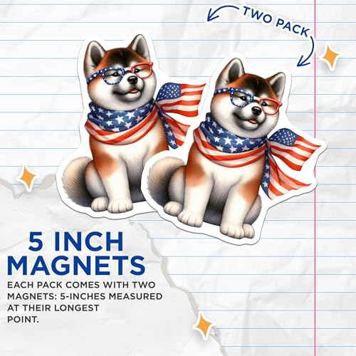 (2 Pack) Adorable Dog Magnets - Patriotic Dog Decor - Cute Animal Magnets for Home Office Refrigerator - 5" On Longest Side - for Cars, Fridges, Toolboxes - Made in USA - MAG7154