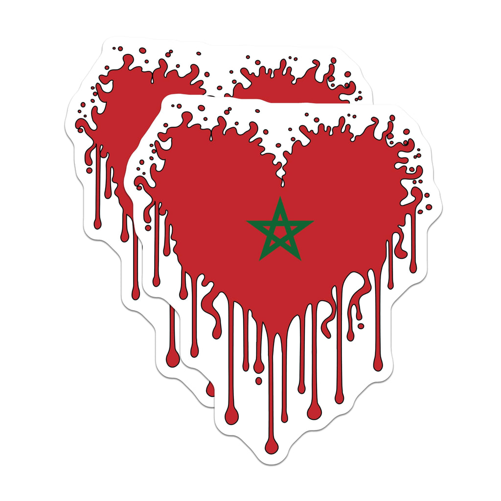 (2 Pack) Morocco Flag Magnets - Moroccan Pride Souvenir - Morocco Heart Drip Decor - 5" On Longest Side - Premium Magnet - for Cars, Refrigerators, Toolboxes, Lockers - Made in USA - MAG17758