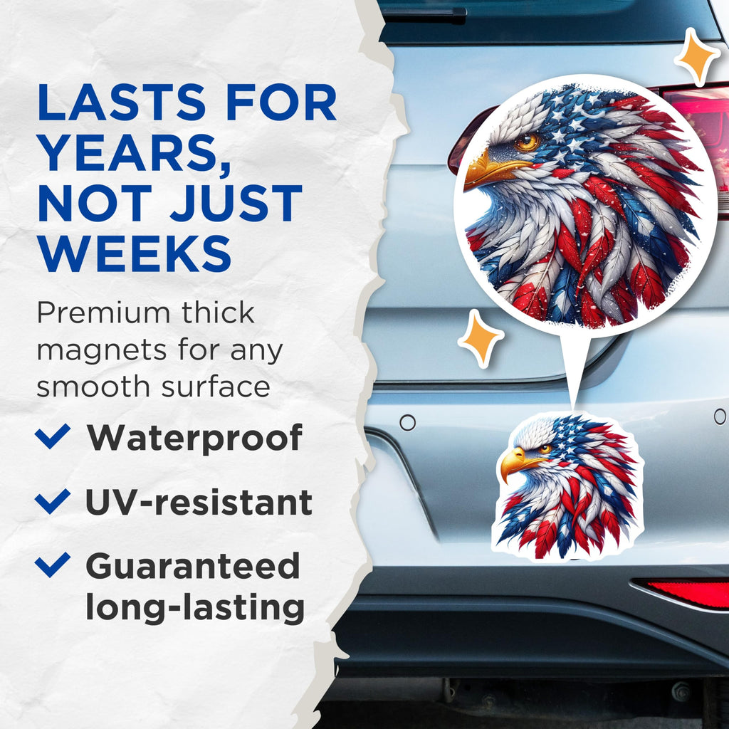 (2 Pack) Majestic American Eagle Magnets - Patriotic Flag Feathers Design - Stars Stripes Home Decor - Freedom USA Symbol - 5 Inches On Longest Side - Thick Durable Magnet - Made in USA - MAG23155