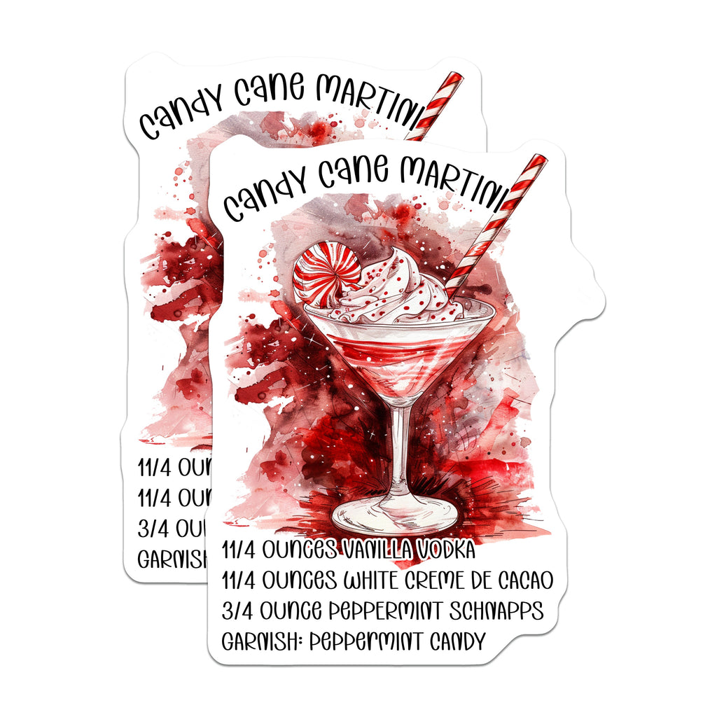 (2 Pack) Candy Cane Martini Magnets - Festive Christmas Drink Recipe - Holiday Bar Cart Decor - Winter Cocktail Gift - 5 Inches On Longest Side - Thick Durable Magnet - Made in USA - MAG37387